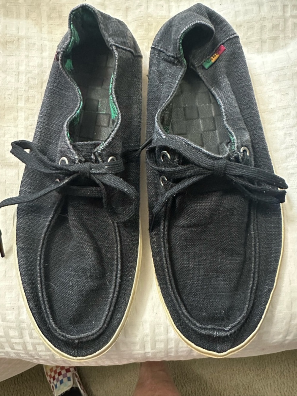 Vans Black Canvas Slip-On Style Loafers with Lace Detail